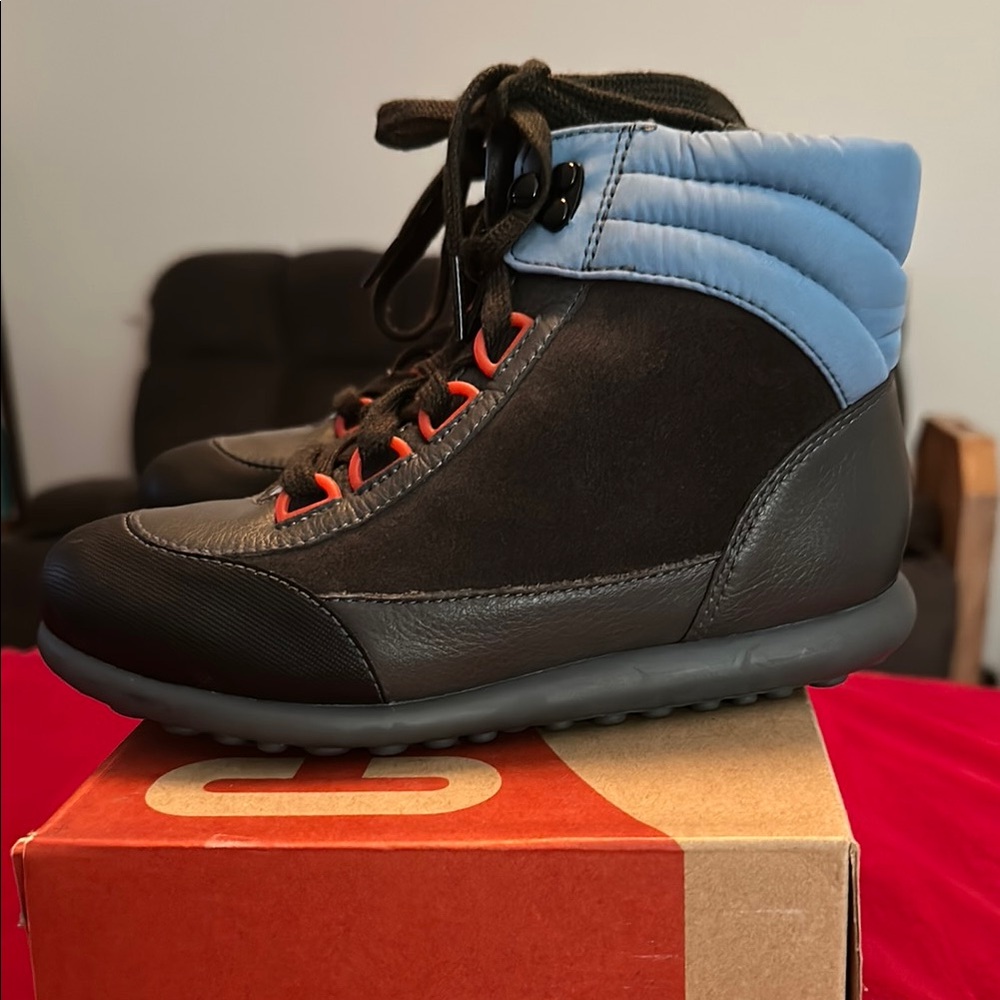 Black and Blue High-Top Sneakers